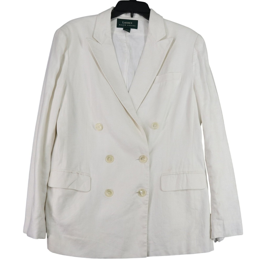 Lauren Ralph Lauren Linen Blend Double Breasted Blazer Womens 12 Professional